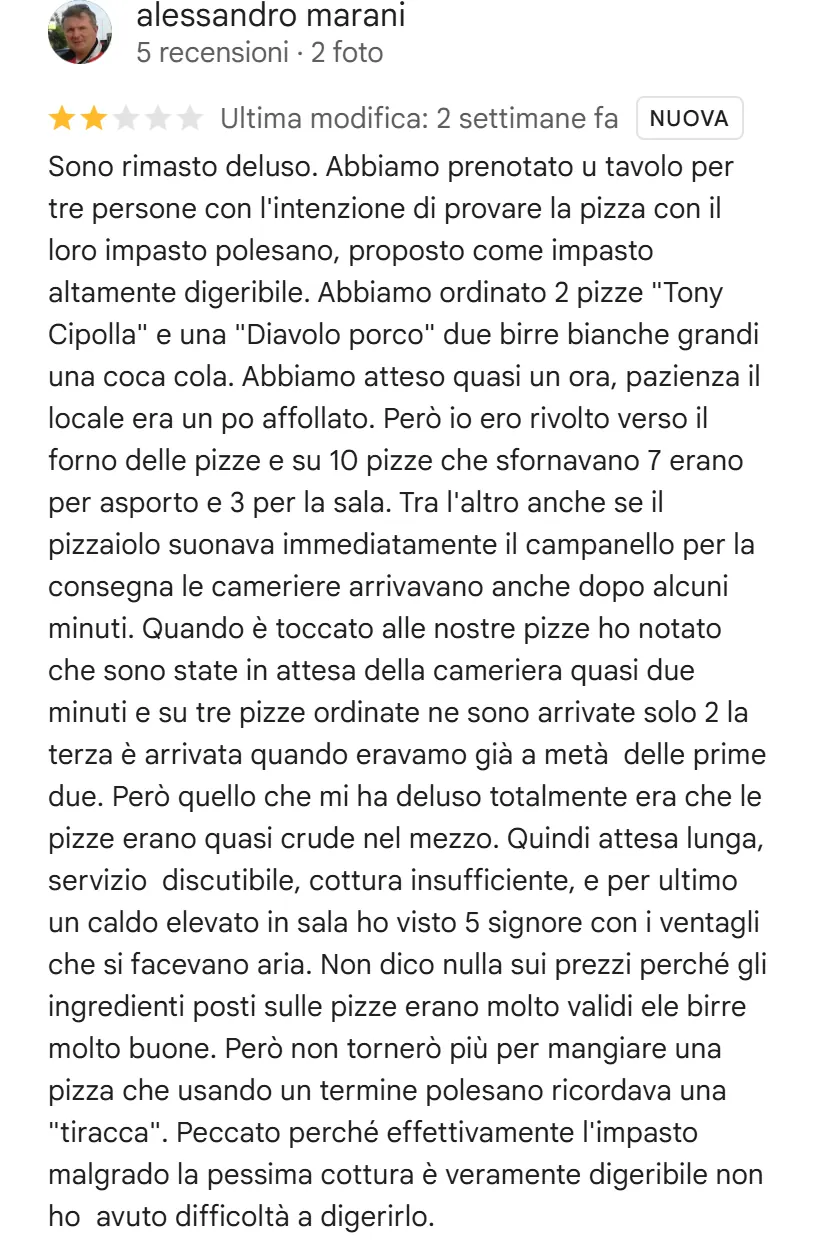 Recensione da Google del 20 agosto 2026, 2 stelle