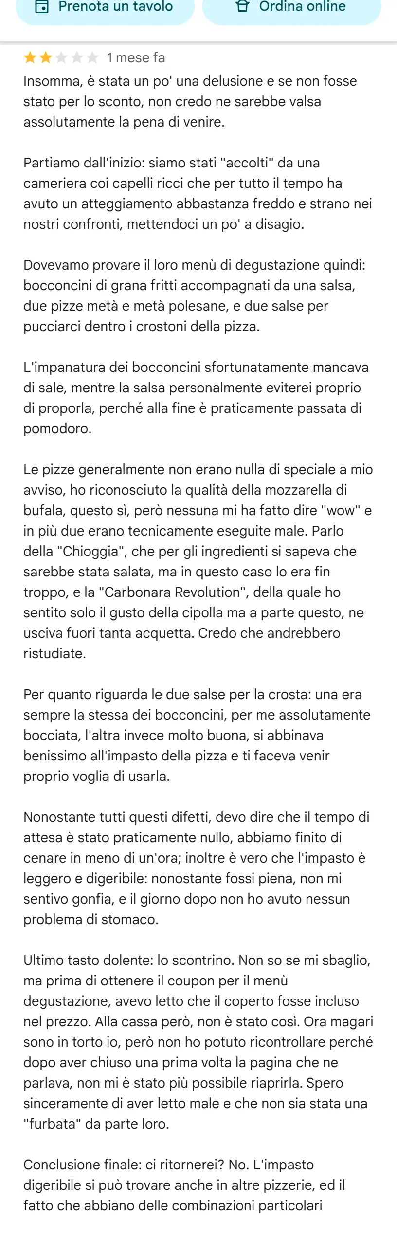 Recensione da Google del 28 luglio 2026, 2 stelle
