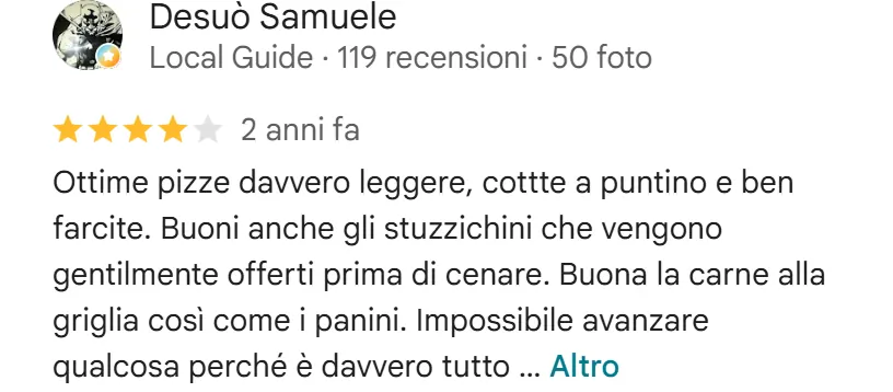 Recensione da Google del maggio 2024, 4 stelle
