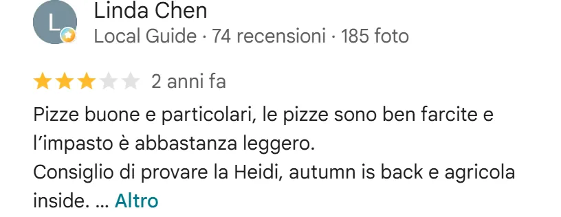 Recensione da Google del maggio 2024, 3 stelle