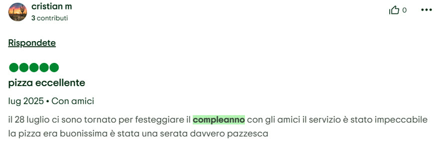 Recensione 5 stelle: tornato per festeggiare il compleanno con gli amici, serata pazzesca