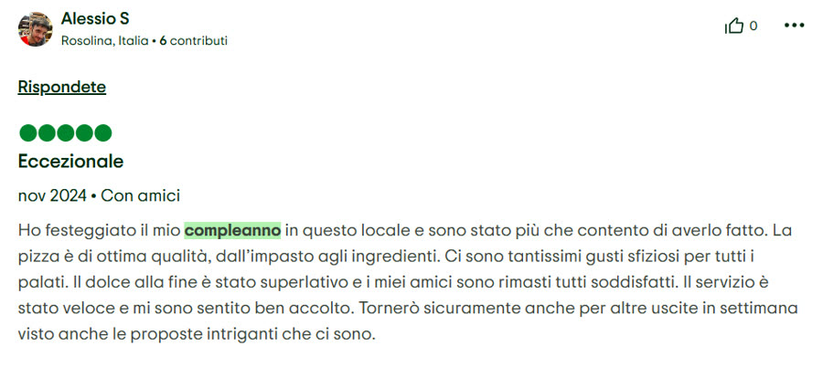 Recensione 5 stelle: ho festeggiato il mio compleanno, il dolce alla fine superlativo
